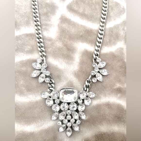 Chunky necklace, large sparkly crystal details, silver, adjustable - Picture 2 of 2